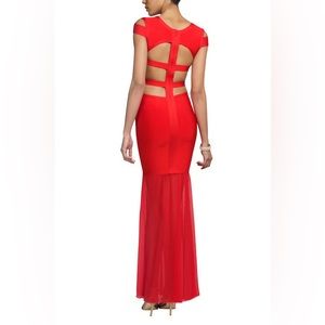 NWT Red Bandage Cut Out Gown Dress Mesh Formal Prom Holiday Designer R…